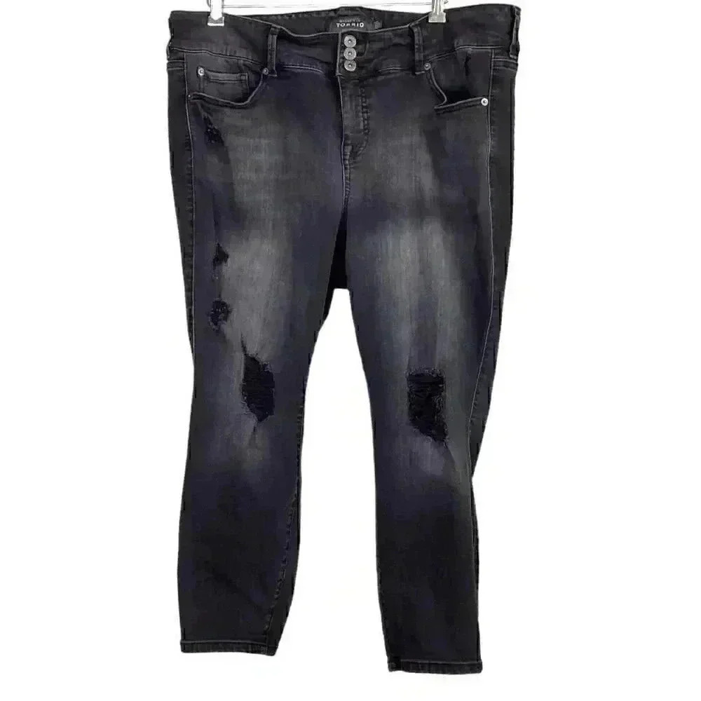 Torrid Jegging Women 22 Xs X-Short Petite Distressed Skinny Jeans Black Stretch
